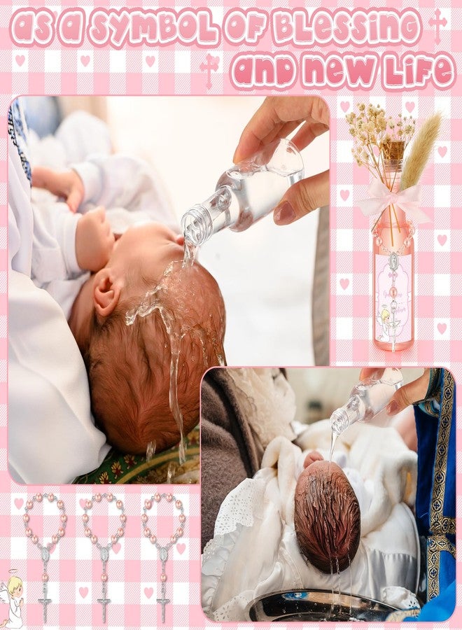 Highergo 50 Set Catholic Holy Water Bottles Cross Rosary Set Baptism Party Favors 50ml Christian Clear Plastic Holy Water Containers Cork Stopper for Church First Communion Wedding Table Newborn(Pink) - Image 4